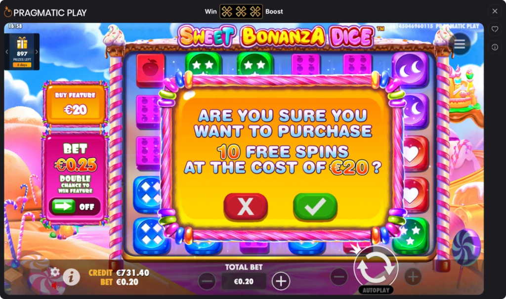 bonus buy feature of popular slot game - sweet bonanza dice